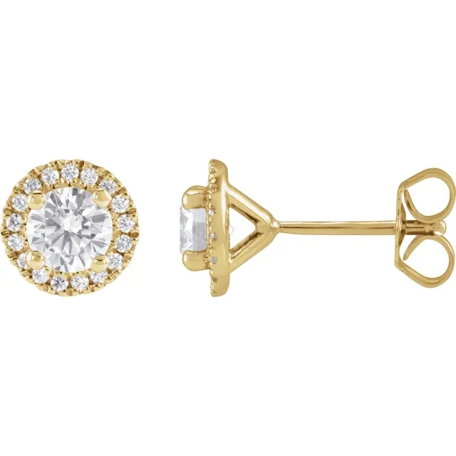 Yellow Gold Halo Studs Earrings Hoops