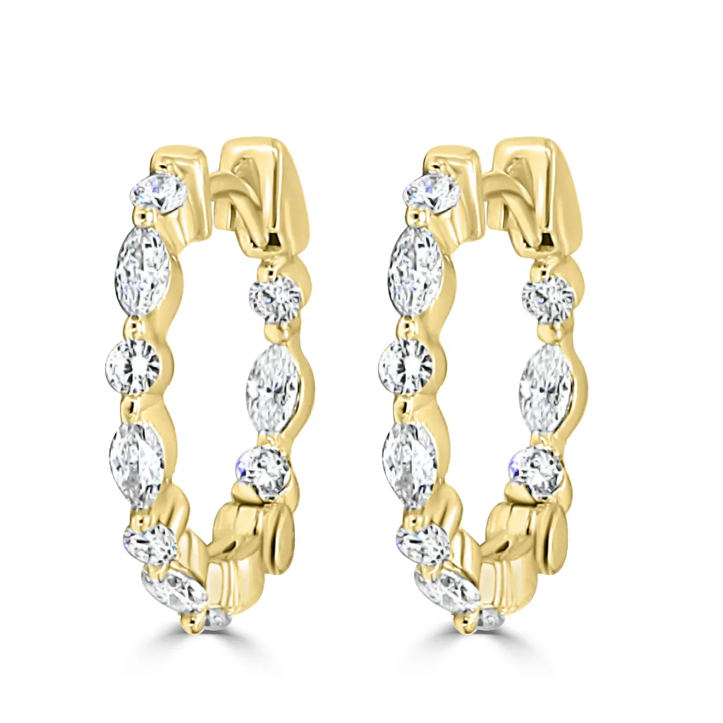 Yellow Gold Stud and Hoop Earrings Set