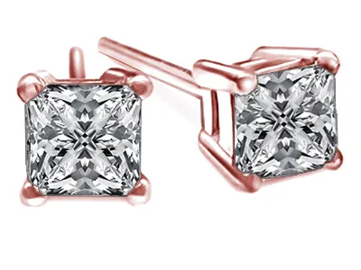 Rose Gold Princess Cut Diamond Stud Earrings