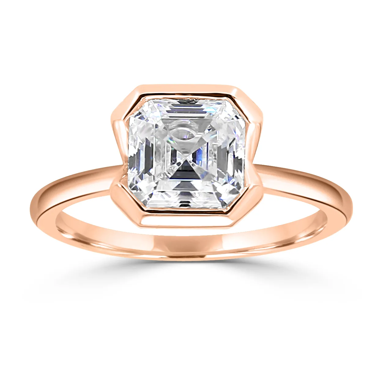 Rose Gold Sparkling Modern Bezel Diamond Accented Engagement Ring