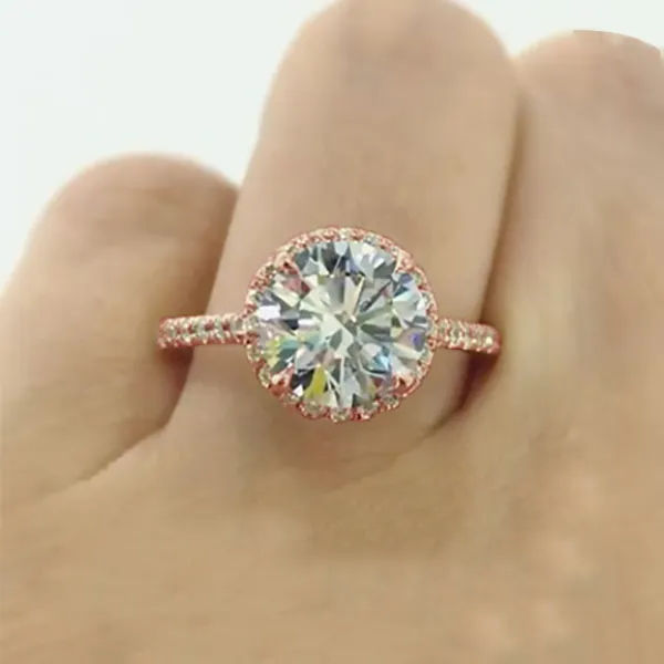 Rose Gold Perfect Halo Pave Diamond Engagement Ring jewelry store near me