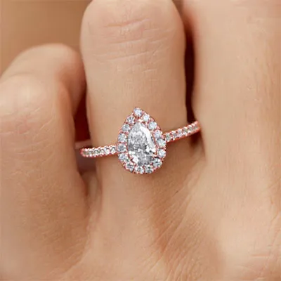 Rose Gold Halo Pear Shaped Engagement Ring jewelry online