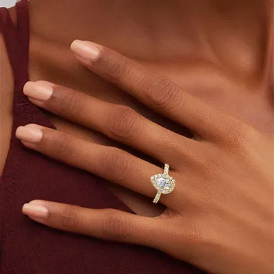 Yellow Gold Halo Pear Shaped Engagement Ring from best jeweler