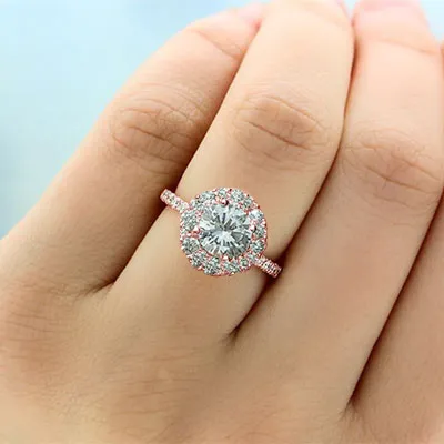 Rose Gold Elegant and Graceful French Pave Set Halo Engagement Ring jewelry online