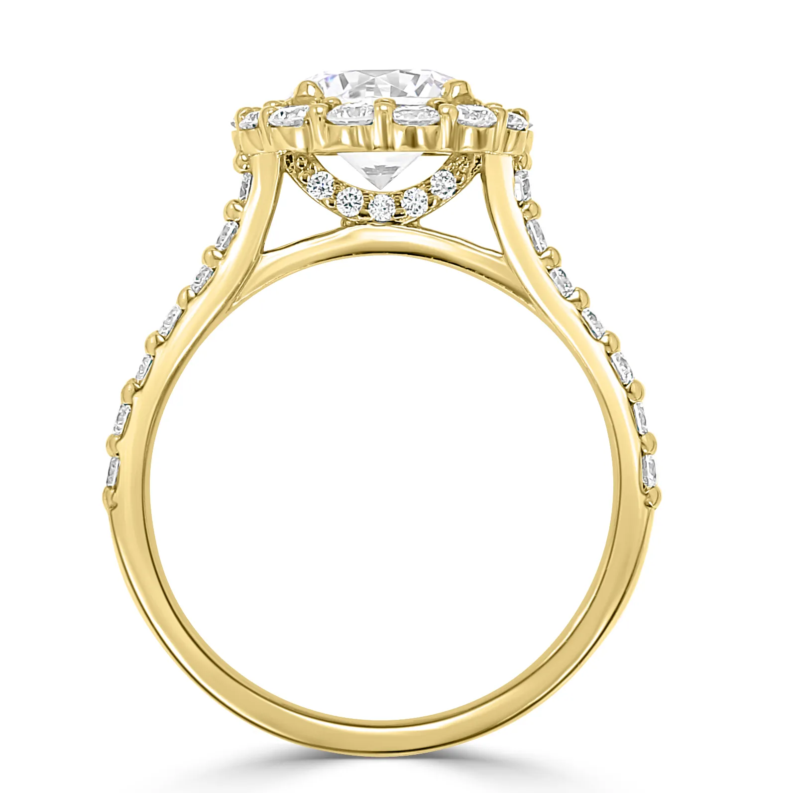 Yellow Gold Elegant and Graceful French Pave Set Halo Engagement Ring jewelry store near me