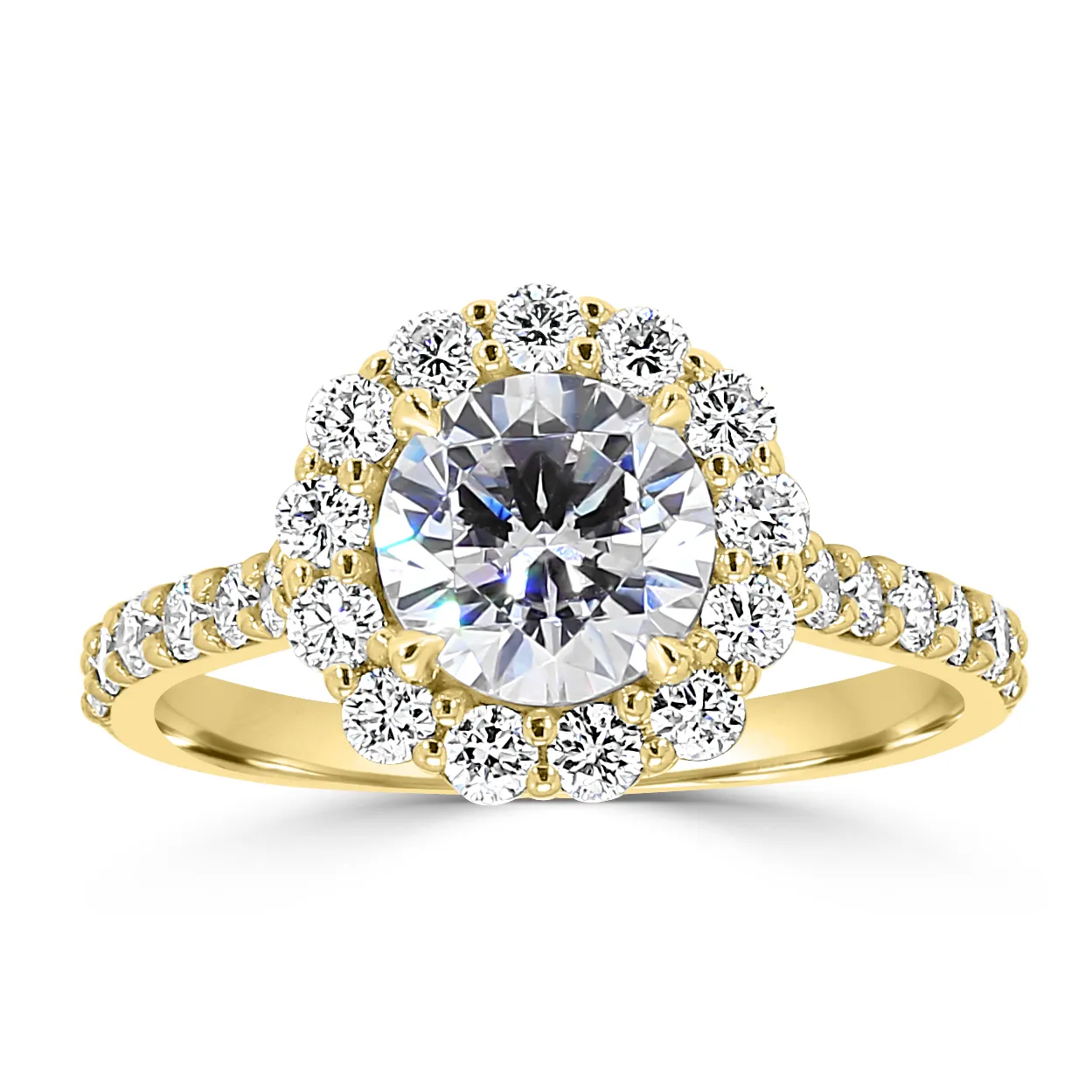 Yellow Gold Elegant and Graceful French Pave Set Halo Engagement Ring