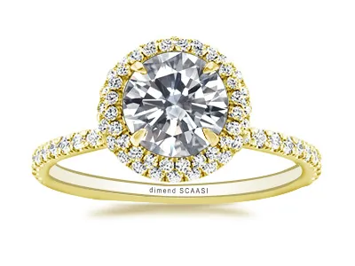 Yellow Gold Double Pave Halo Diamond Engagement Ring