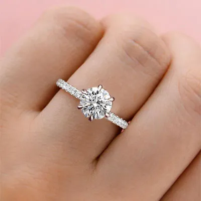 White Gold Floral Inspired Pave Side Stone Engagement Ring jewelry online