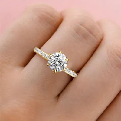 Yellow Gold Floral Inspired Pave Side Stone Engagement Ring jewelry online Yellow Gold Floral Inspired Pave Side Stone Engagement Ring jewelry online