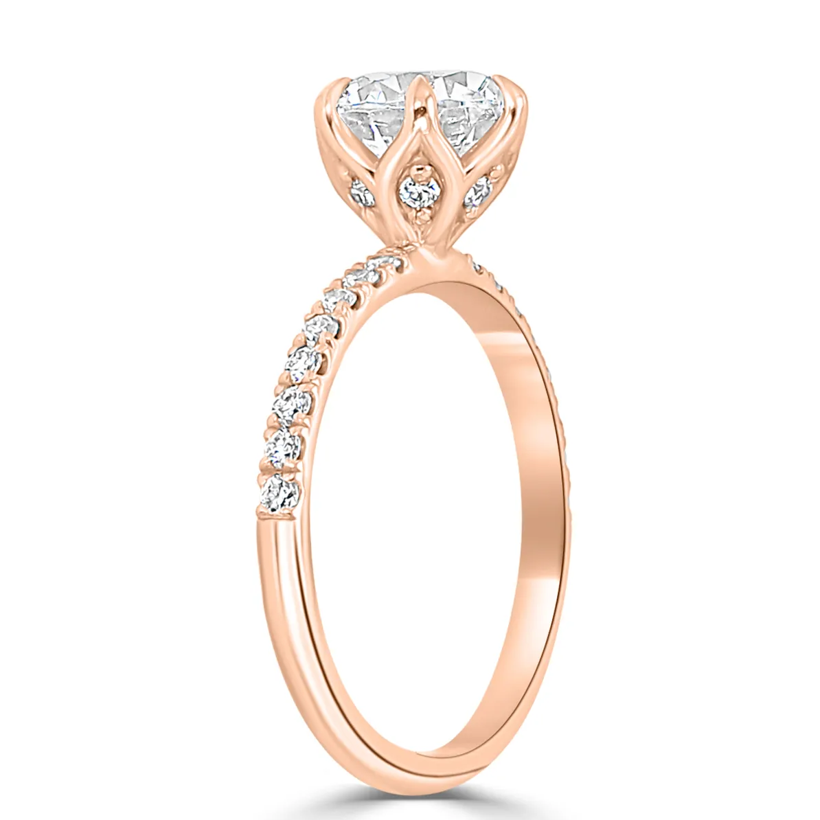 Rose Gold Floral Inspired Pave Side Stone Engagement Ring jewelry Wabash avenue