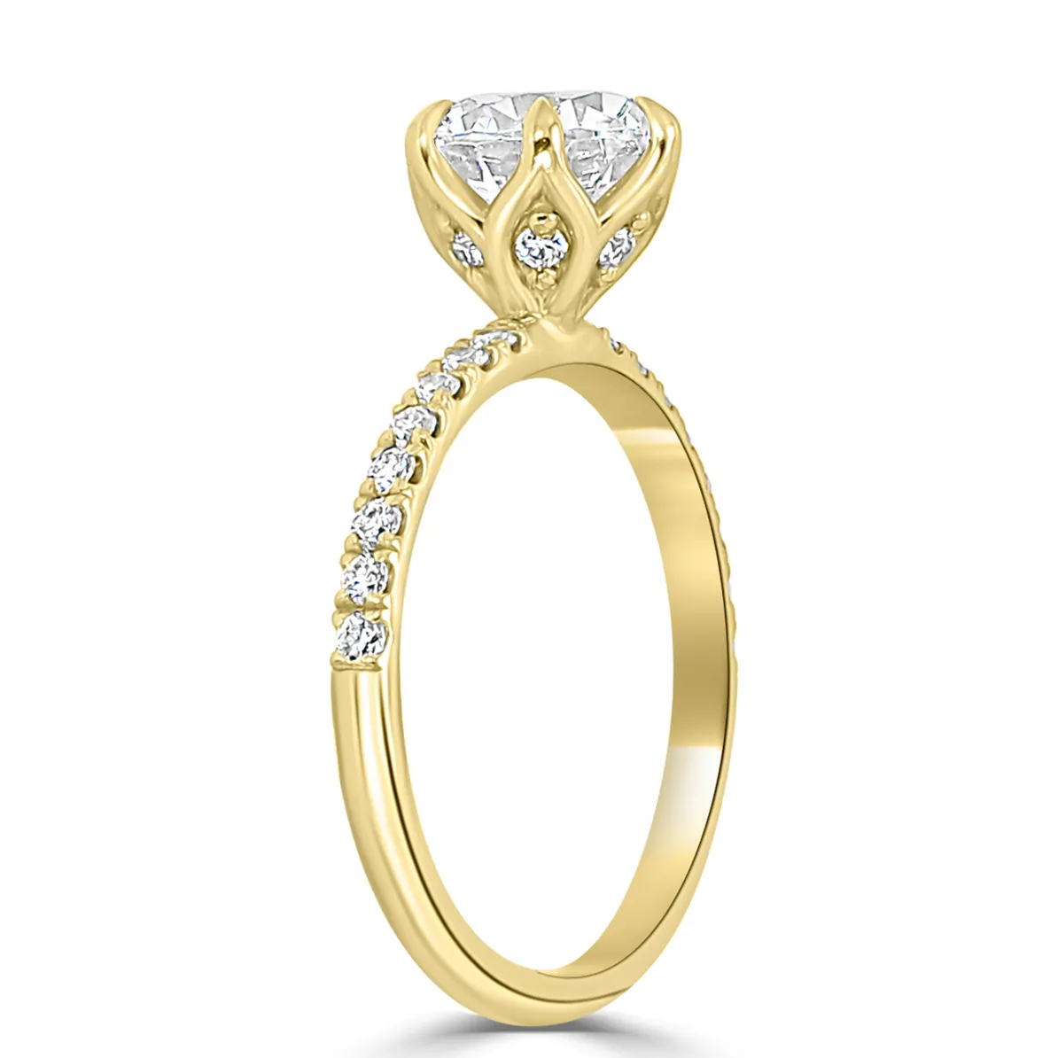 Yellow Gold Floral Inspired Pave Side Stone Engagement Ring jewelry Wabash avenue