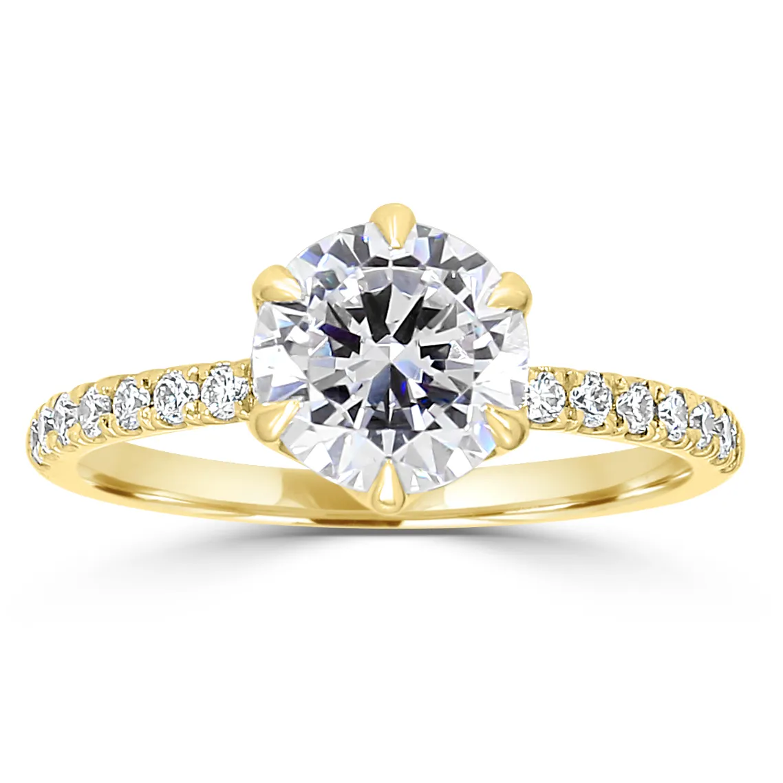 Yellow Gold Floral Inspired Pave Side Stone Engagement Ring