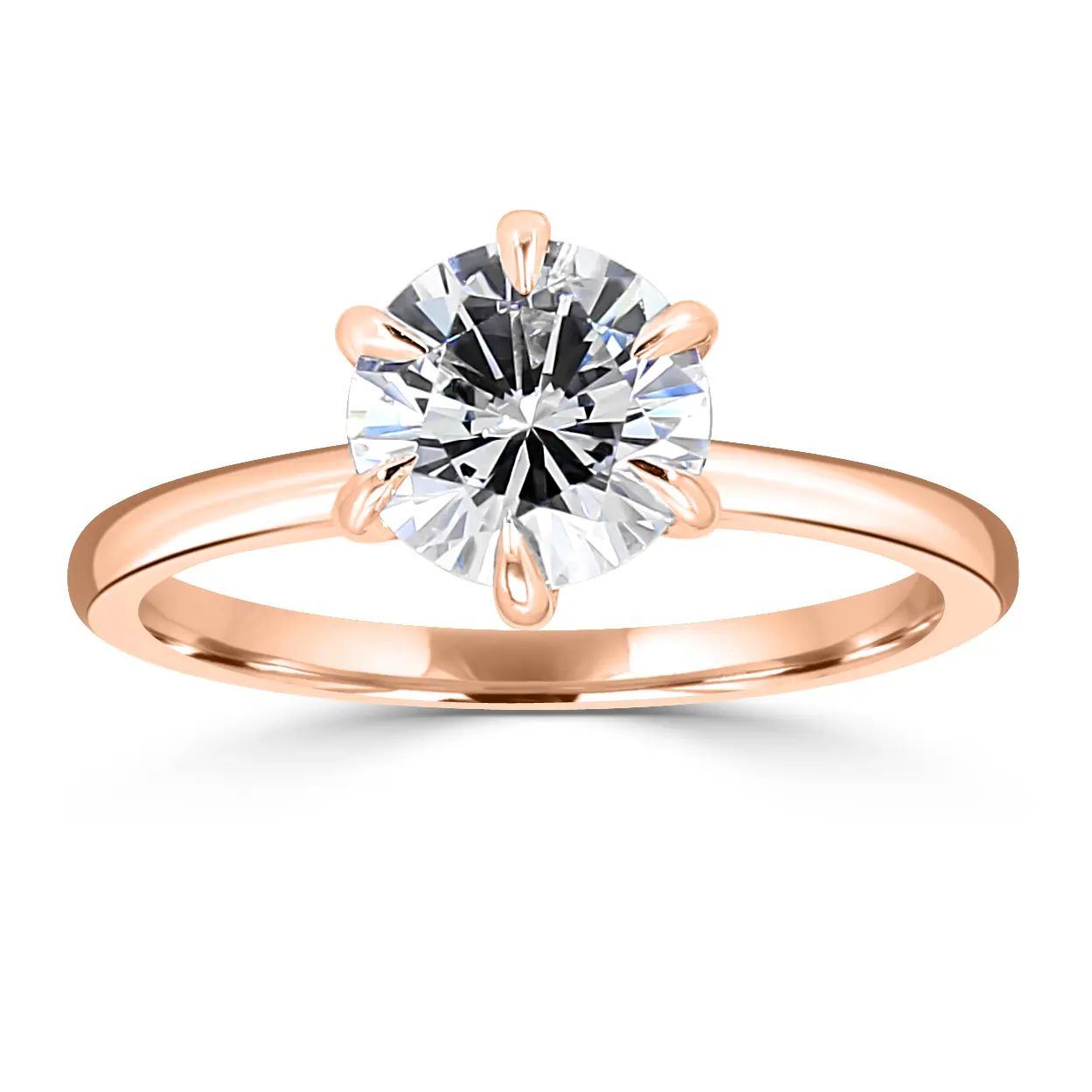 Rose Gold Modern Six Prong Solitaire Engagement Ring