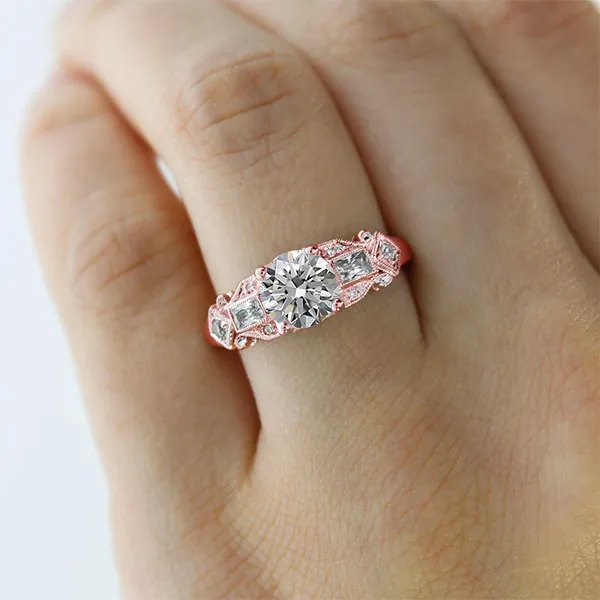 Rose Gold Sparkling Side Stone Art Deco Engagement Ring jewelry store near me