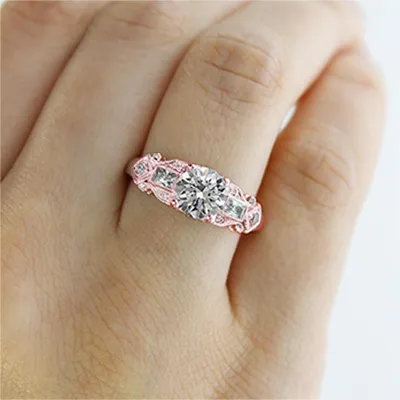 Rose Gold Sparkling Side Stone Art Deco Engagement Ring jewelry windy city