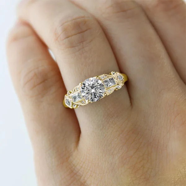 Yellow Gold Sparkling Side Stone Art Deco Engagement Ring jewelry store near me