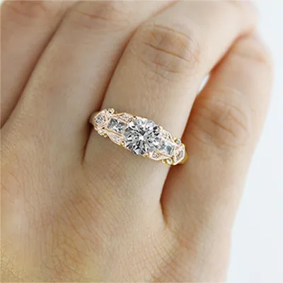 Yellow Gold Sparkling Side Stone Art Deco Engagement Ring jewelry windy city