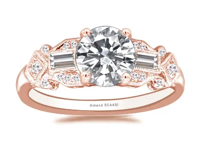 Rose Gold Sparkling Side Stone Art Deco Engagement Ring