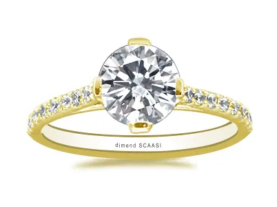 Yellow Gold Unique Pave Set Side Stone Engagement Ring