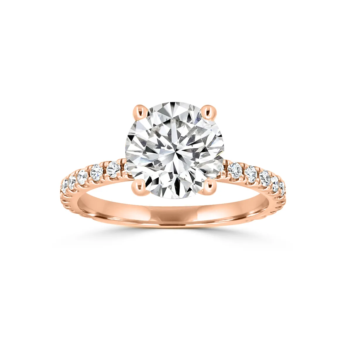 Rose Gold Classic Sparkling French Pave Engagement Ring