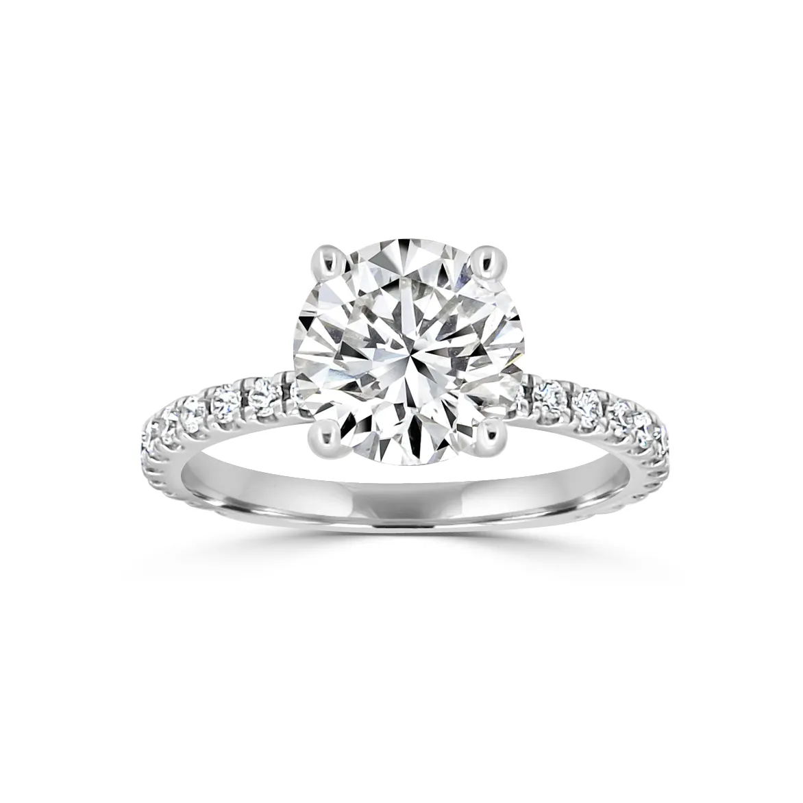 White Gold Classic Sparkling French Pave Engagement Ring