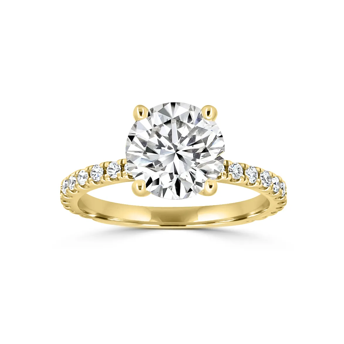 Yellow Gold Classic Sparkling French Pave Engagement Ring