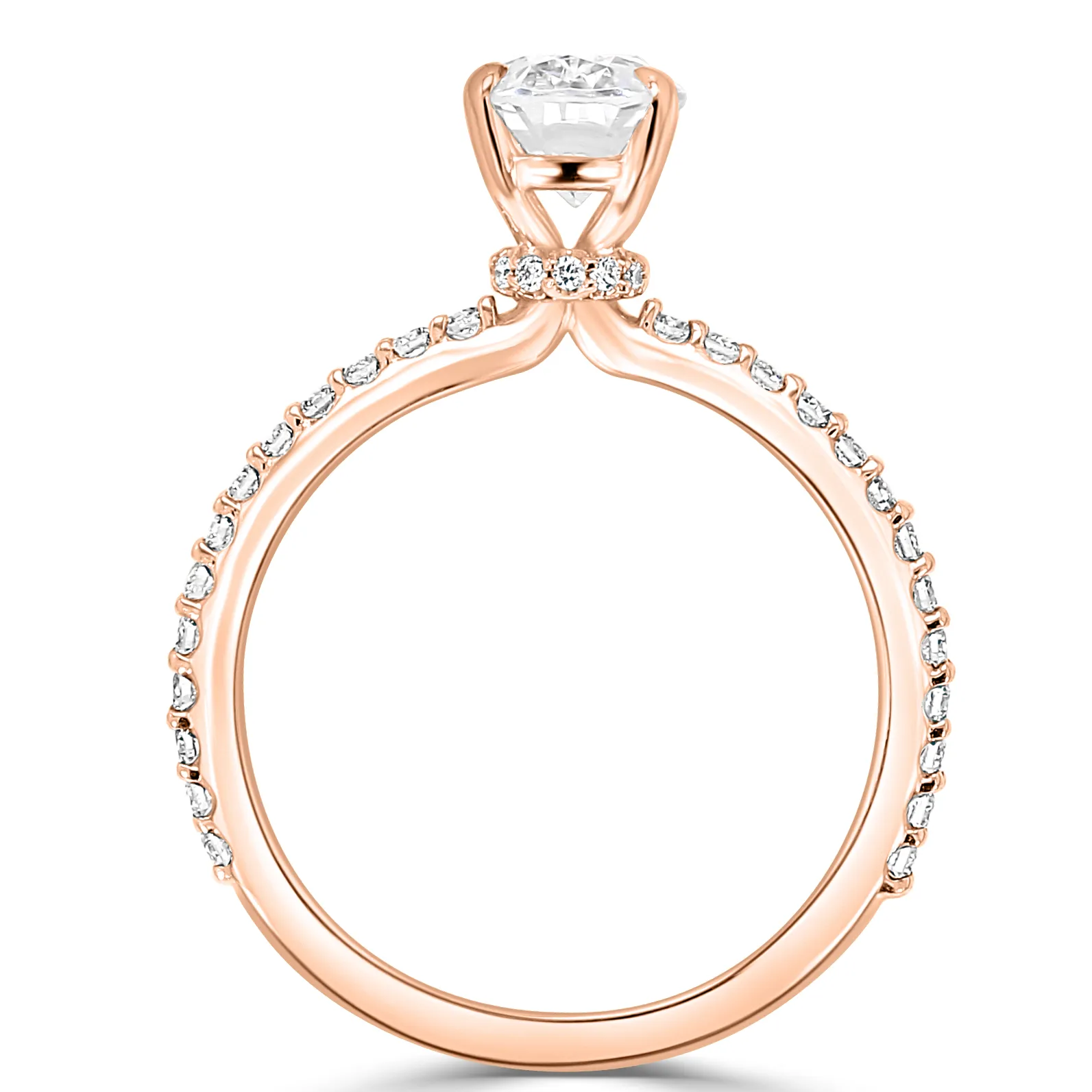 Rose Gold Unique Pave Set Hidden Halo Diamond Collar Engagement Ring jewelry store near me