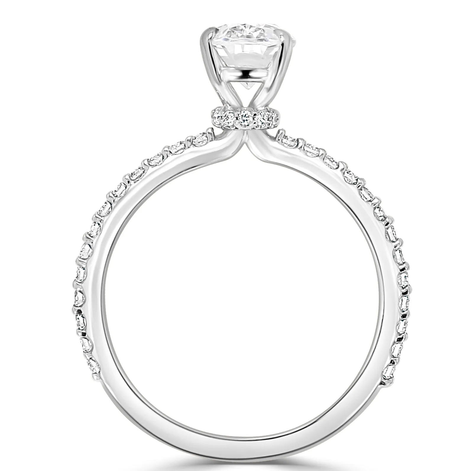 White Gold Unique Pave Set Hidden Halo Diamond Collar Engagement Ring jewelry store near me