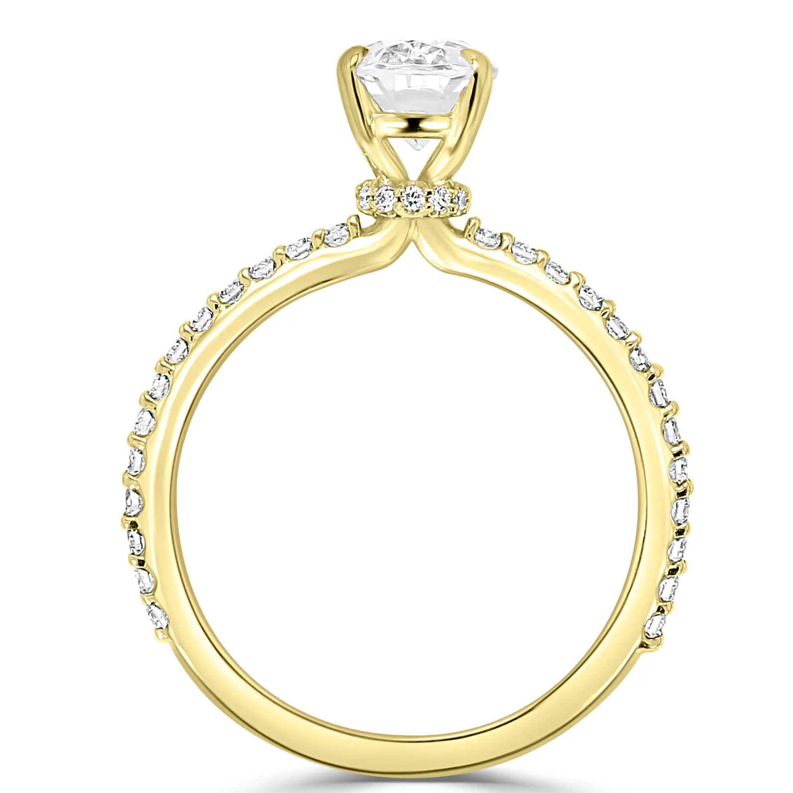 Yellow Gold Unique Pave Set Hidden Halo Diamond Collar Engagement Ring jewelry store near me