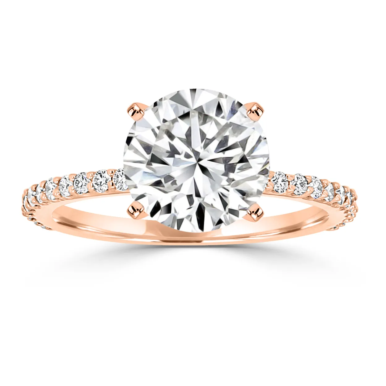 Rose Gold Unique Pave Set Hidden Halo Diamond Collar Engagement Ring