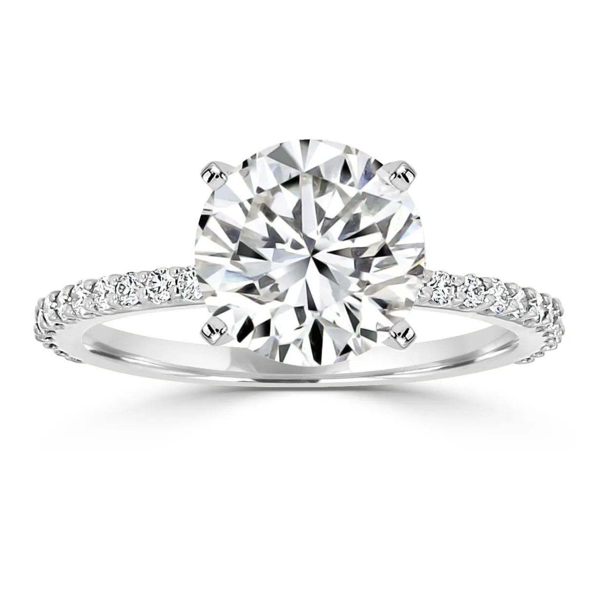 Platinum Unique Pave Set Hidden Halo Diamond Collar Engagement Ring