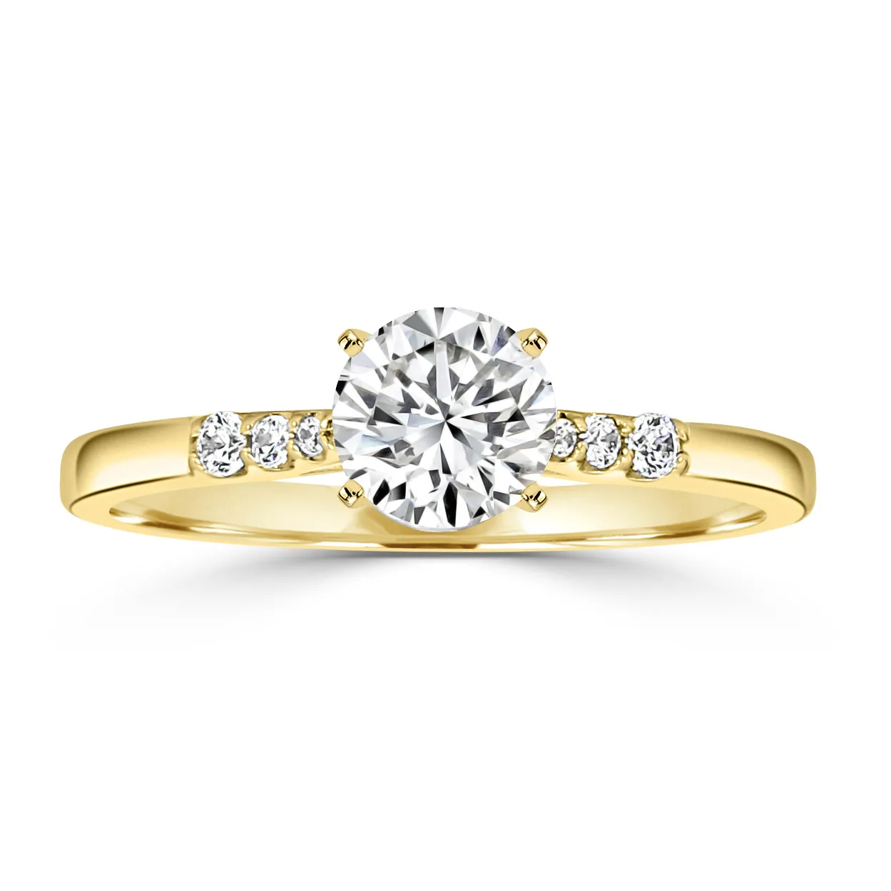 Yellow Gold Delicate and Elegant Side Stone Diamond Ring