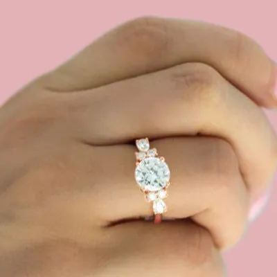 Rose Gold Romantic and Unique Side Diamond Cluster Engagement Ring from best jeweler