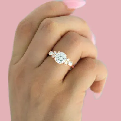 Rose Gold Romantic and Unique Side Diamond Cluster Engagement Ring jewelry online