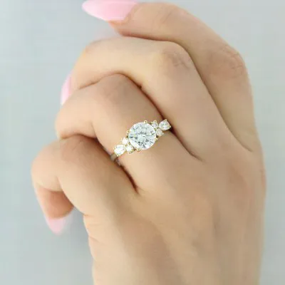 Platinum Romantic and Unique Side Diamond Cluster Engagement Ring jewelry windy city