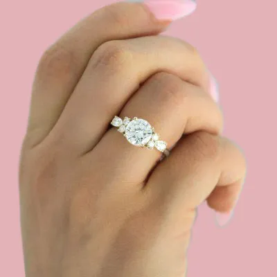 Platinum Romantic and Unique Side Diamond Cluster Engagement Ring jewelry online