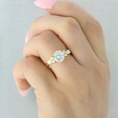 Yellow Gold Romantic and Unique Side Diamond Cluster Engagement Ring jewelry windy city