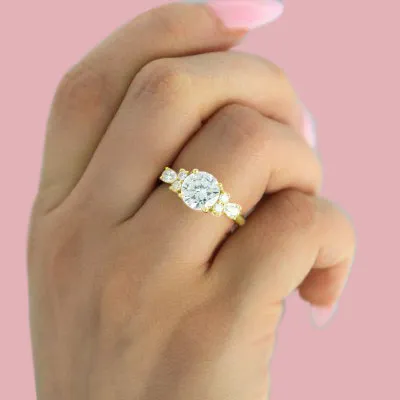 Yellow Gold Romantic and Unique Side Diamond Cluster Engagement Ring jewelry online