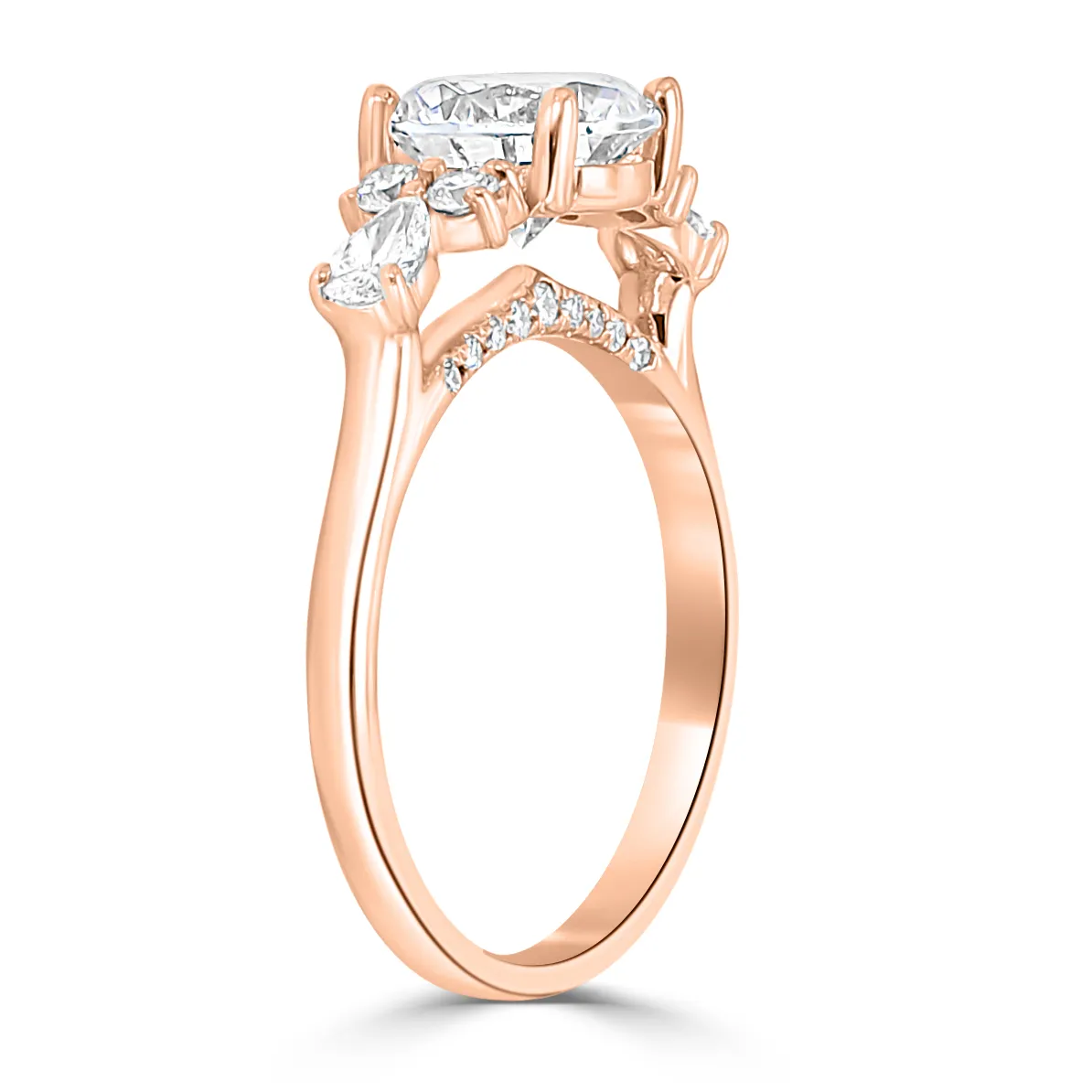 Rose Gold Romantic and Unique Side Diamond Cluster Engagement Ring jewelry Wabash avenue