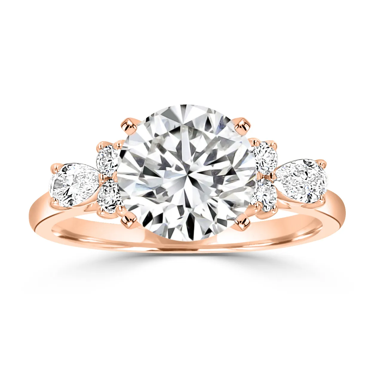 Rose Gold Romantic and Unique Side Diamond Cluster Engagement Ring