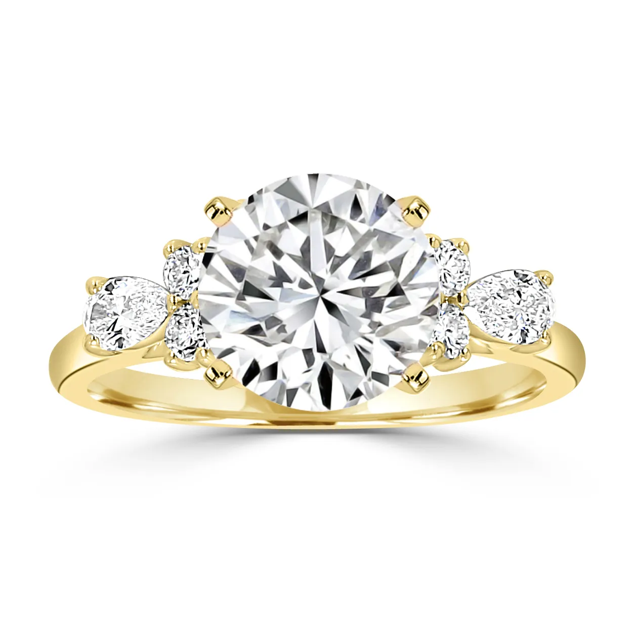 Yellow Gold Romantic and Unique Side Diamond Cluster Engagement Ring