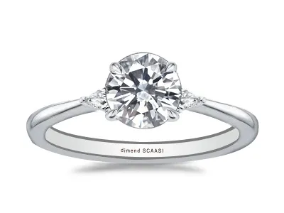 White Gold Elegant Open Floating Profile Three Stone Engagement Ring