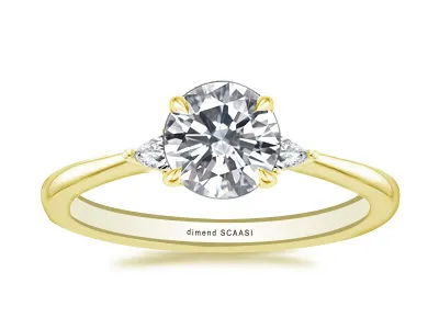 Yellow Gold Elegant Open Floating Profile Three Stone Engagement Ring