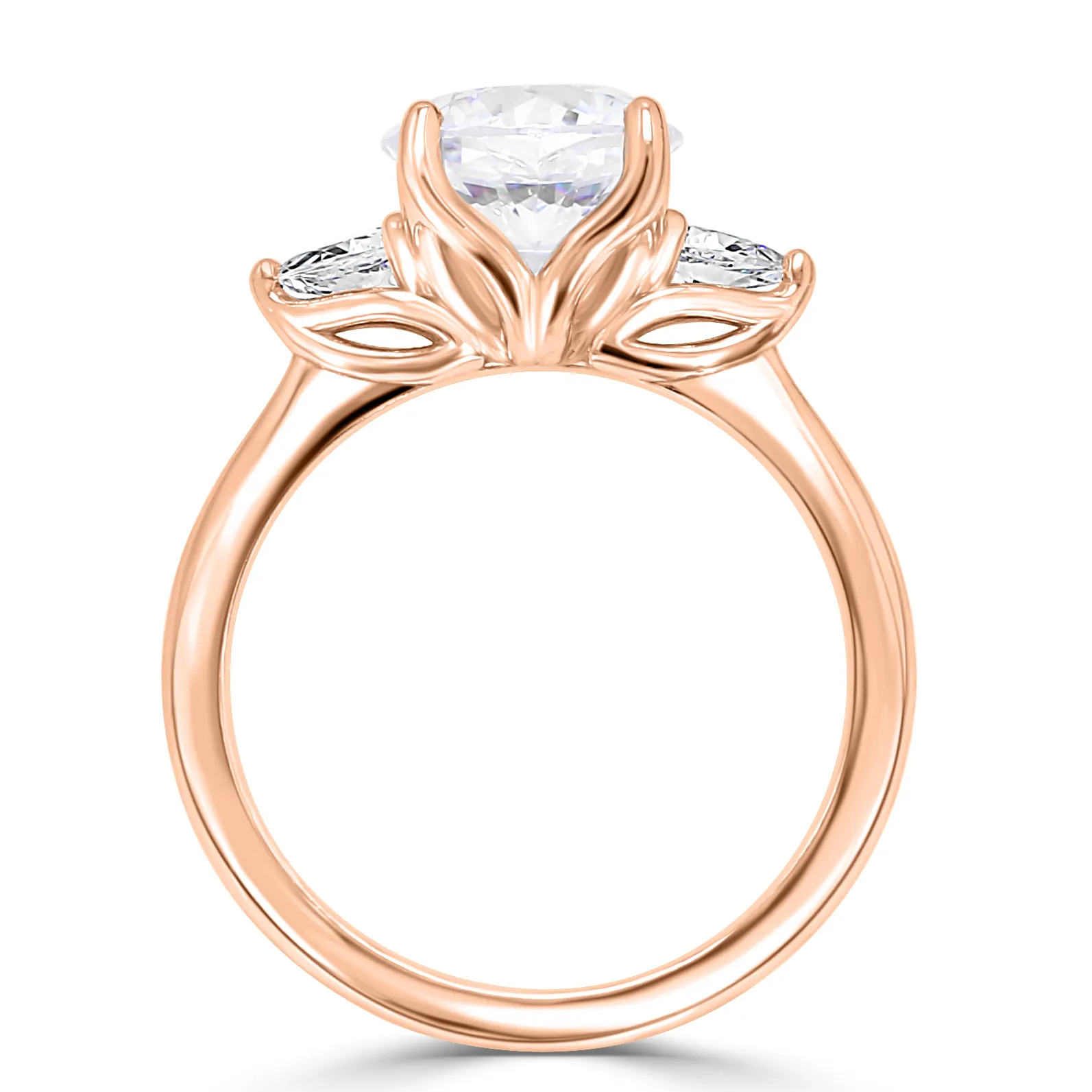 Rose Gold Beautiful and Gorgeous Floral 3 Stone Engagement Ring jewelry store near me