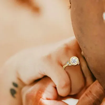 Yellow Gold Unique Floral Inspired Halo Engagement Ring jewelry Wabash avenue