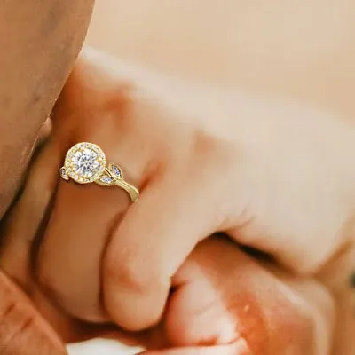 Yellow Gold Unique Floral Inspired Halo Engagement Ring jewelry windy city