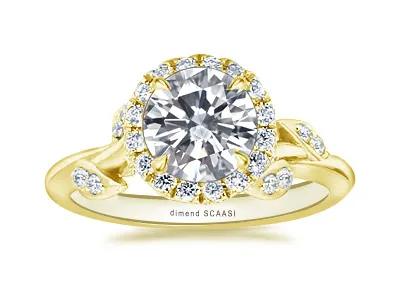 Yellow Gold Unique Floral Inspired Halo Engagement Ring