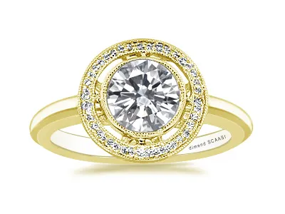 Yellow Gold Vintage Style Halo Diamond Engagement Ring