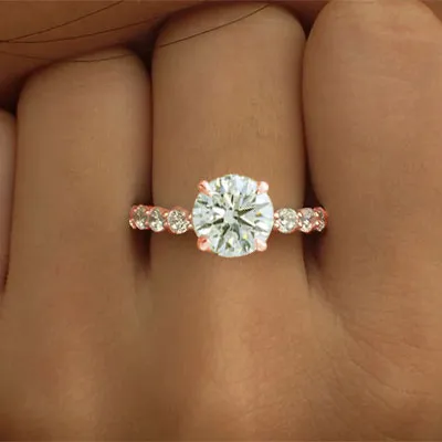 Rose Gold Unique and Exclusive Side Stone Diamond Ring from best jeweler