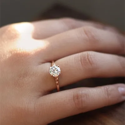 Rose Gold Modern Slimmer Delicate Solitaire Diamond Ring jewelry windy city